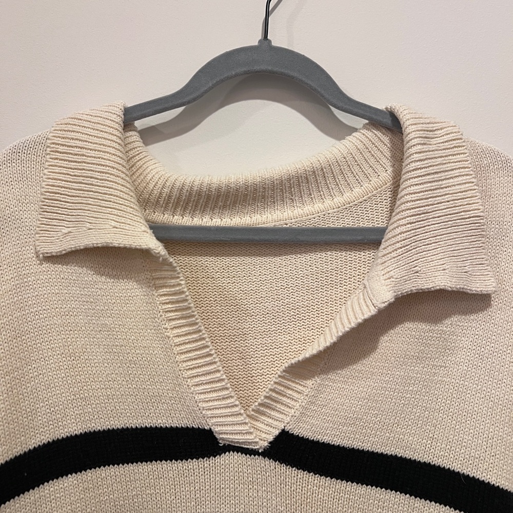 Cider Black and Cream Striped V-Neck Sweater - Picture 3 of 5